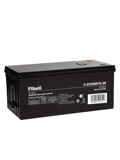 Батарея для ИБП Filum FL-B122000T19_M8 AGM VRLA 12 В, 200 Ач, (ШхВхГ) 522х221х240 мм, с клеммой Т19 под болт М8х16