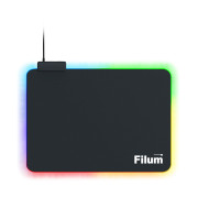 Коврик игровой для мыши Filum FL-MPL-M-GAME, черный, подсветка, оверлок, размер “M”- 350*250*4 мм, ткань+резина. Коврик игровой для мыши Filum FL-MPL-M-GAME, черный, подсветка, оверлок, размер “M”- 350*250*4 мм, ткань+резина.