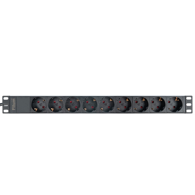 Блок розеток 19", 9 розеток Filum FL-PDU19-9SCH-2MEU CEE 7/3 (Schuko), 16A, кабель 2 м с вилкой CEE 7/7 Блок розеток 19", 9 розеток Filum FL-PDU19-9SCH-2MEU CEE 7/3 (Schuko), 16A, кабель 2 м с вилкой CEE 7/7
