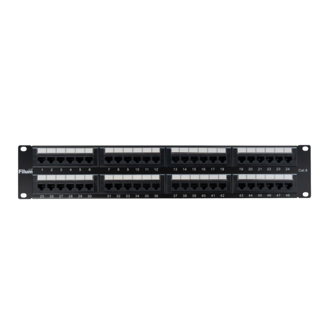 Патч-панель Filum FL-PP-6C48U2 19", 2U, Cat 6, 48 портов RJ45 (8p8c), неэкранированная, Dual IDC (110/KRONE)