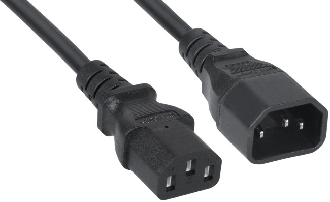 Кабель питания Filum FL-PC-C13/C14-C1-1.0-BK ПВС-АП 3x1.0 С13 - C14, 220/250В, 10А, чёрный, 1м