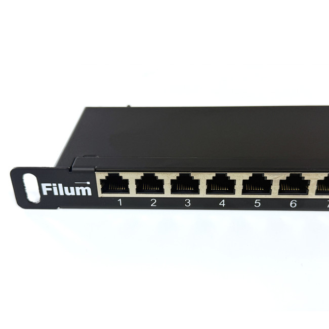 Патч-панель Filum FL-PP-5E24SH0.5 19" HD, 0.5U, Cat 5e, 24 порта RJ45 (8p8c), экранированная, Dual IDC (110/KRONE)