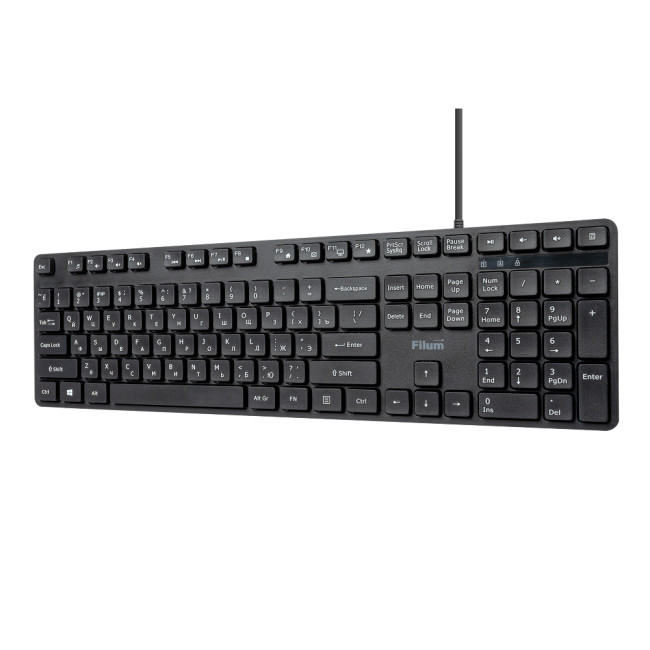Клавиатура проводная Filum FL-KB05-BK черная, USB 105 кл., мембранная, Windows XP/Vista/7/8/10, MacOS длина провода: 1,8м